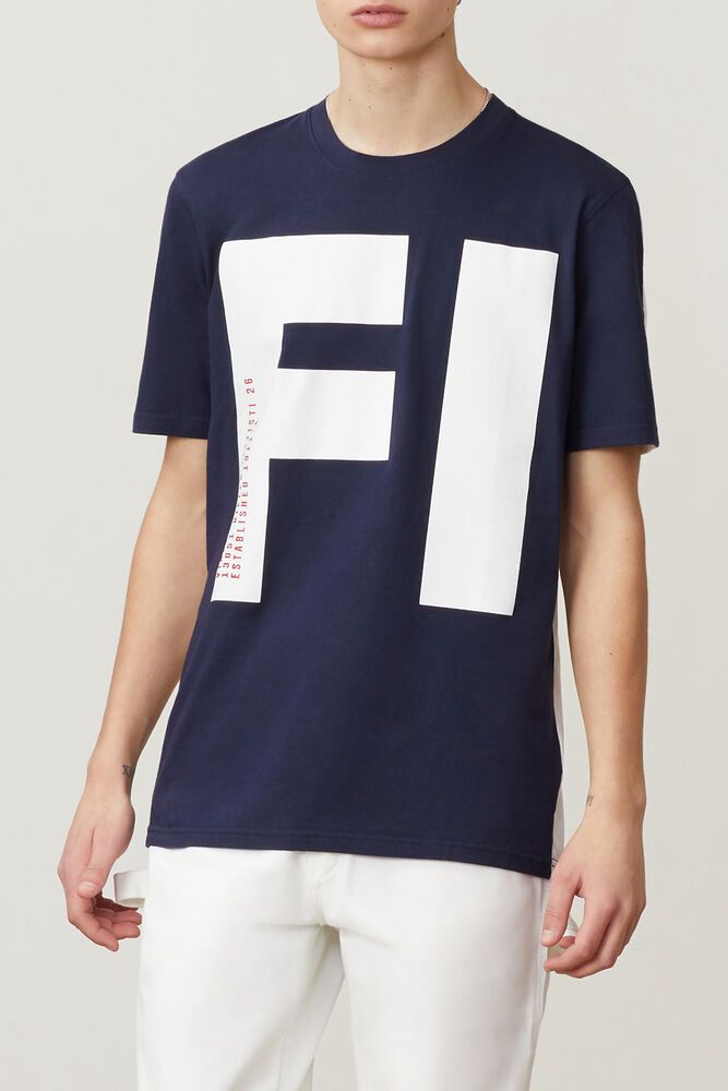 Fila Clark Navy/White T-Shirt Mens - NZ 08941-CRKA